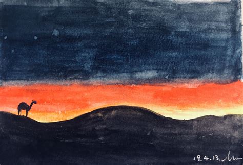 Watercolor Desert Sunset Painting Watercolor Desert Sunset