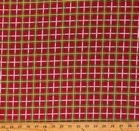 Cotton Christmas Plaid Red Green White Gold Metallic Winter Holiday