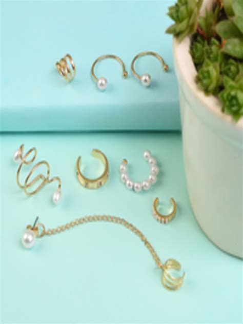 Buy SOHI Gold Toned Contemporary Hoop Earrings Earrings For Women