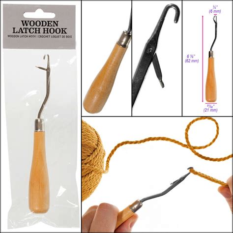 Craft County Ergonomic Bent Latch Hook Tool Wooden Handle 6375 X