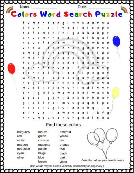 A Colors Word Search Puzzle It Is A Free Printable Pdf Puzzle And Is A