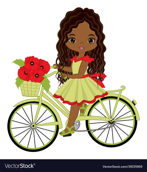 Beautiful Cute Black Girl Riding Bicycle Vector Image