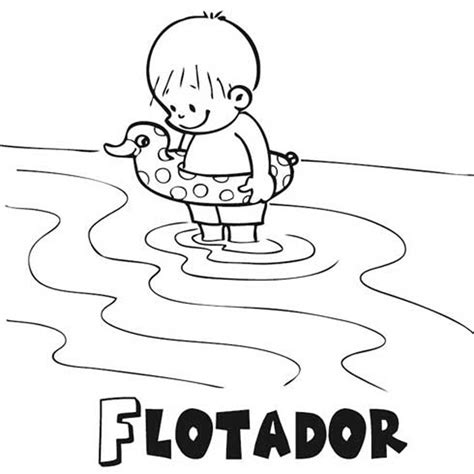 Dibujo De Un Niño Con Flotador Para Imprimir Y Pintar