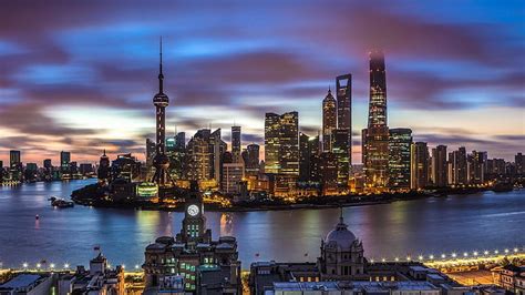 Hd Wallpaper China Shanghai City Night Lights River Buildings