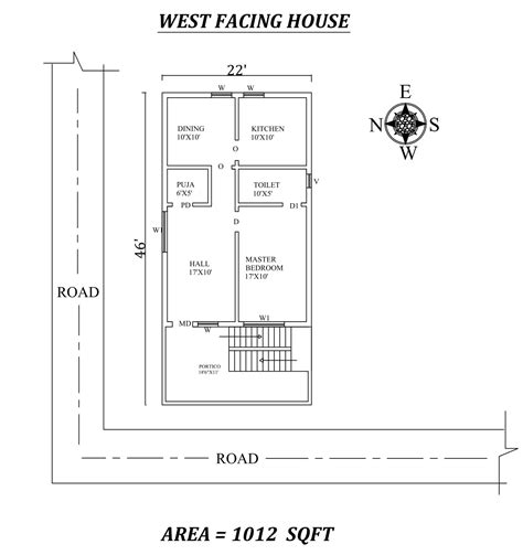 22x46 Single Bhk West Facing House Plan As Per Vastu Shastraautocad