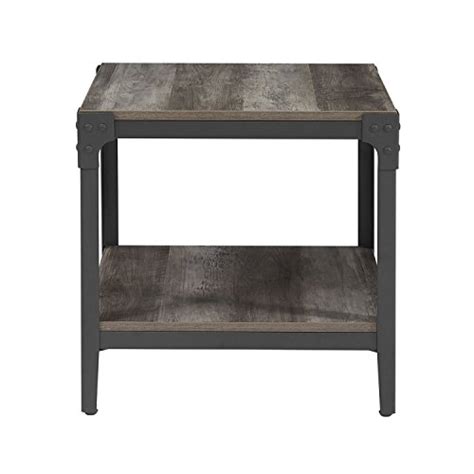 Offex Set Of 2 Decorative Angle Iron Rustic Wood End Table Grey Wash