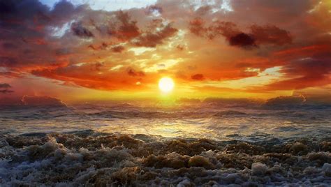 Stormy Sea with Beautiful Sunset | Beach sunset wallpaper, Sunset ...