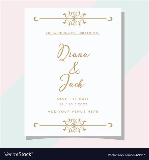 Simple Classic Wedding Invitation Card Template Vector Image