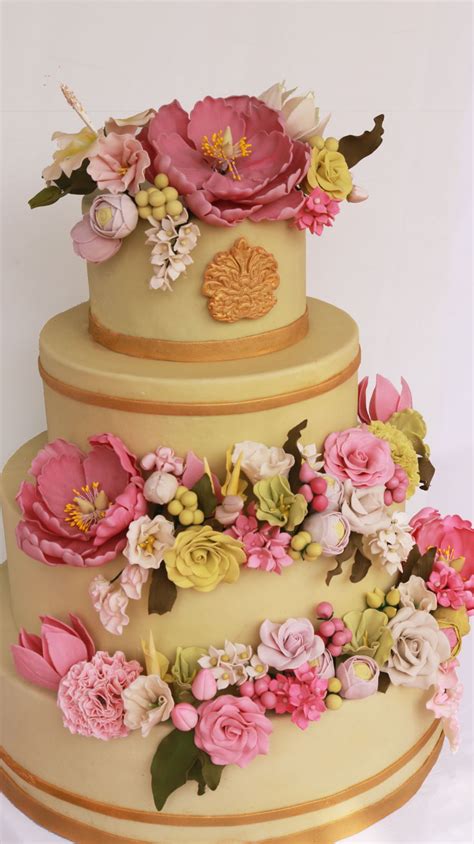 Pink Flowers Wedding Cake