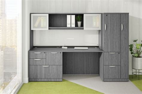 Modern Office Credenza Desk With Hutch And Storage Cabinet Pl Laminate