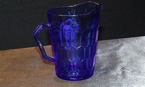 1930s Hazel Atlas Shirley Temple Cobalt Blue Glass Pitcher AA20 2085