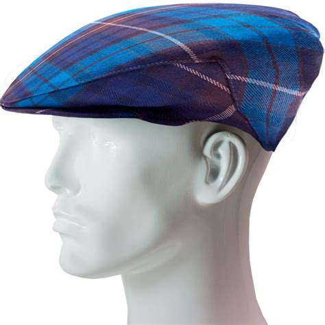 Flat Cap Mens Pure Wool Buchanan Blue Tartan Scottish Tweed Casual Golf
