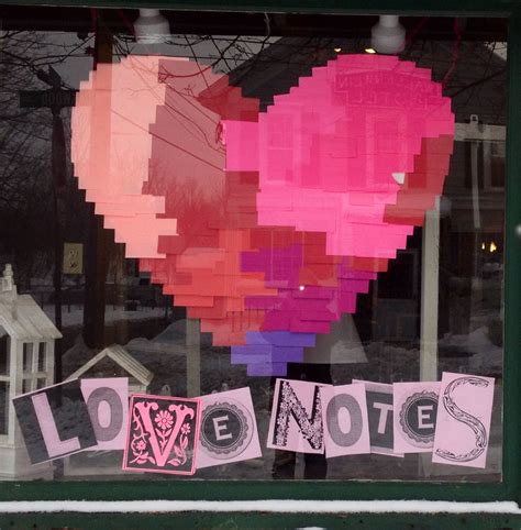 Valentines Window Display Love Notes Large Hearts Created From Post