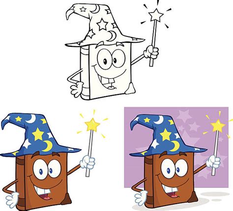 Black And White Funny Wizard Holding A Magic Book Clip Art