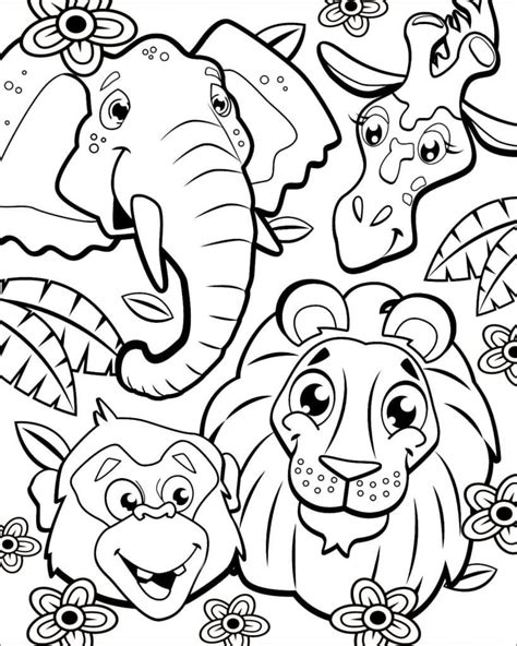 Very Happy Jungle Animals Coloring Page Download Print Or Color