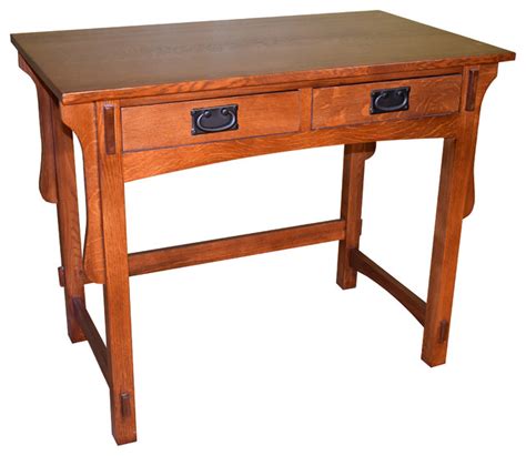 Mission Quarter Sawn Oak Small Desk With 2 Drawers Craftsman Desks