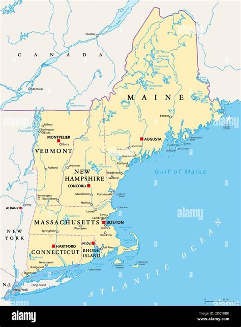 Nueva Inglaterra Región De Los Estados Unidos De América Mapa Político
