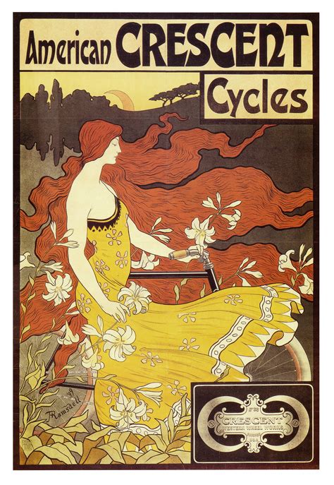 Vintage Cycle Poster Art American Crescent Cycles 1899 Art Nouveau
