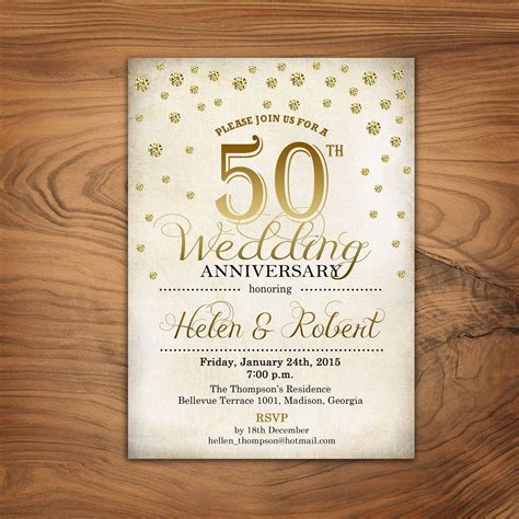 50th Wedding Anniversary Invitation Gold White Retro Digital Etsy