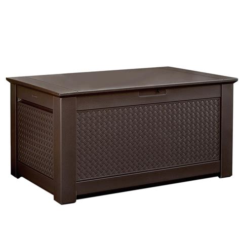 Rubbermaid Patio Chic 93 Gal Resin Basket Weave Patio Storage Bench