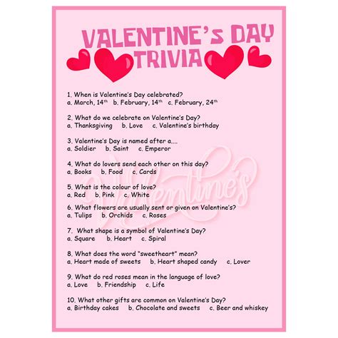 10 Best Printable Valentines Trivia