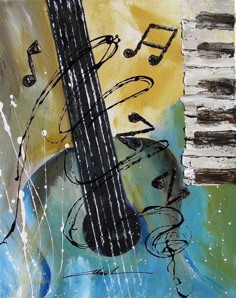 Orginal Art Absrtact Painting Jazz Guitar Piano Music Notes By Khanh