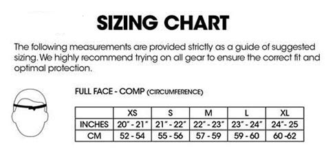 509 Helmet Sizing Chart