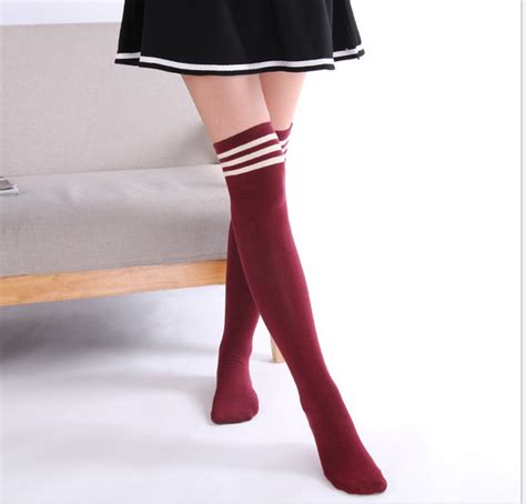 2019 New Three Stripe Knee High Sex White Young Girl Tube Socks Buy
