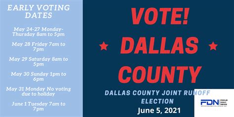 Early Voting - Dallas County Elections Saturday-June 5, 2021 Joint Runoff