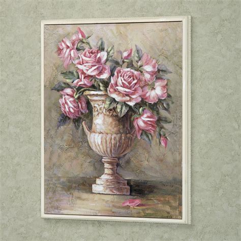 Urn Of Roses Off White Border Framed Canvas Art