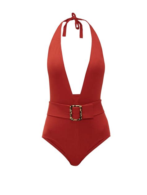 Eres Affairs Belted Halterneck Swimsuit In Red Lyst