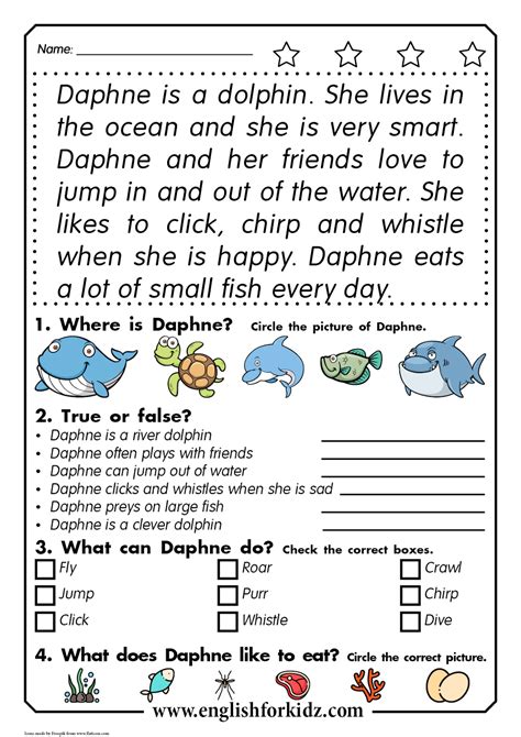 English for Kids Step by Step: Reading Comprehension Worksheets: Daphne