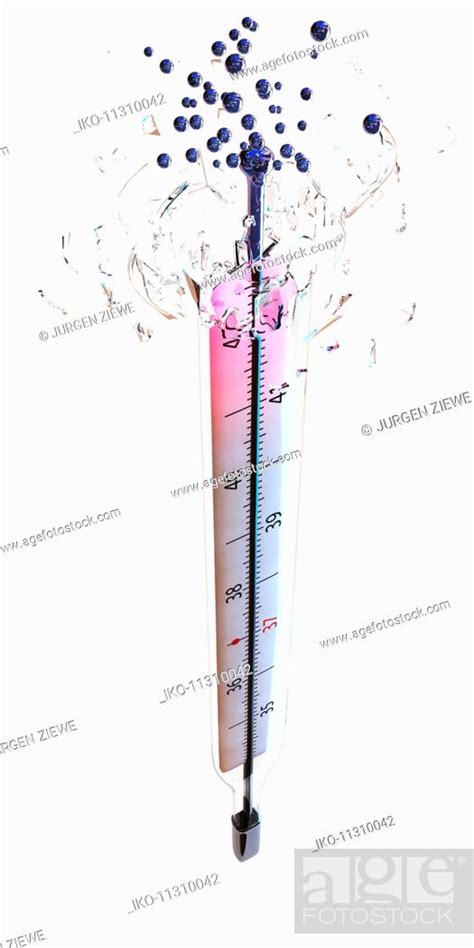 Rising Mercury Exploding From Broken Thermometer Stock Photo Picture