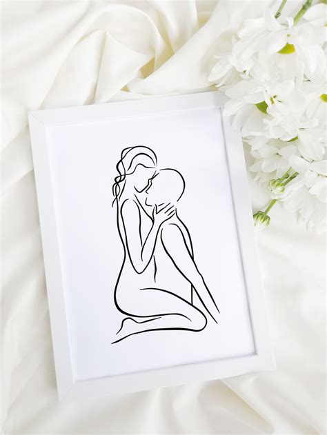 Couple Line Art Abstract Hugging Drawing Minimalist Love Etsy