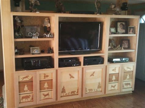 Custom Built Entertainment Center With Hand Crafted Inlayed Doors