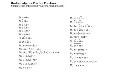 Solved Boolean Algebra Practice Problems Simplify Each
