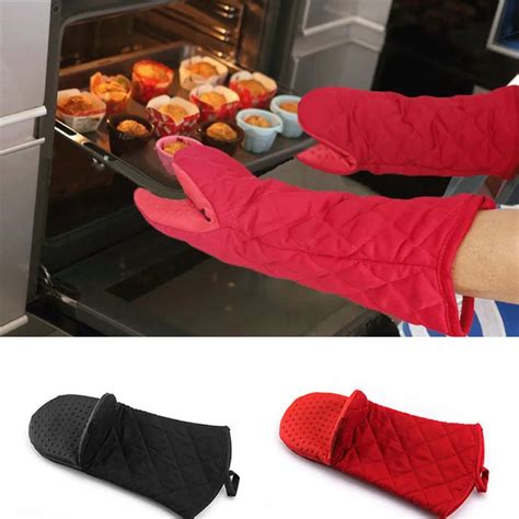 1 Pcs1 Pair 3318cm Silicone Cotton Oven Mitts Bbq Grill Mitts Gloves