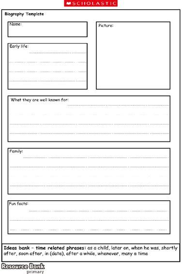 Biography Template Primary Ks1 And Ks2 Teaching Resource Scholastic