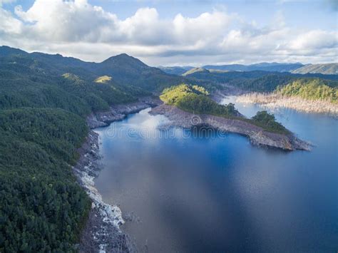 Aerial View Of Gordon Dam And Lake Southwest Tasmania Stock Photo