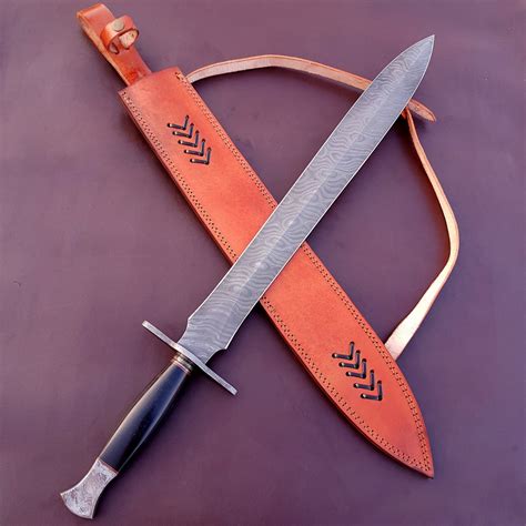 Handmade Damascus Steel Sword 28 Black Micarta Handle Etsy