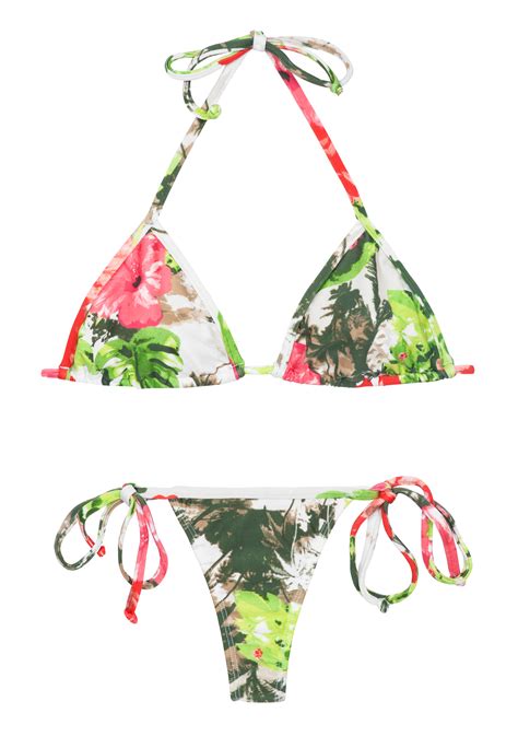 Rio De Sol Pink And Green Floral String Bikini Sossego Micro