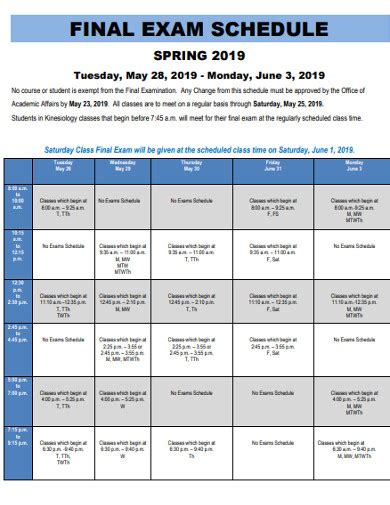 College Class Schedule 16 Examples Format Pdf