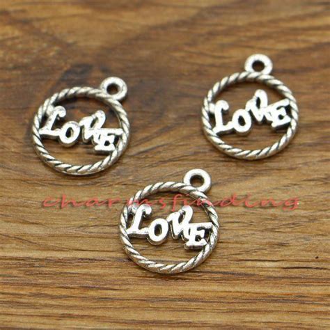 30pcs Love Charms Round Word Charms Valentine Charms Antique Silver