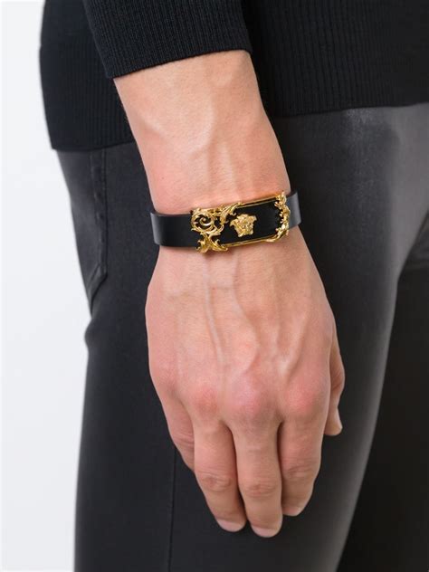 Versace Leather Medusa Filigree Bracelet In Black For Men Lyst