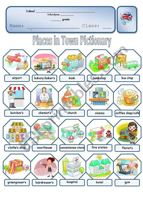 Places In Town Pictionary 12 Esl Worksheet By Sílvia73