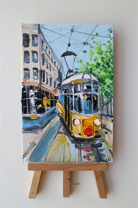 Tram Portugal Painting Oil Framed Original Cityscape Tram Oil Etsy