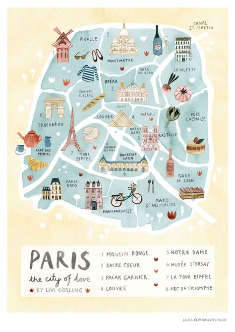 Paris Illustrated Map France Art Print City Map Poster Paris