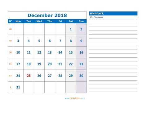 December 2018 Calendar