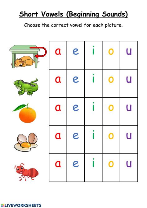 Beginning Sounds Vowels Interactive Worksheet
