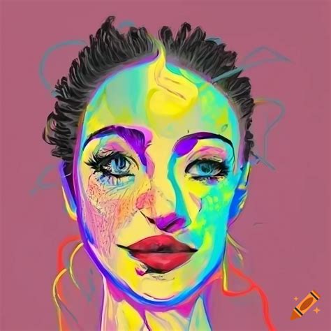 Colorful Digital Portrait Of A Woman With Squiggly Lines On Craiyon